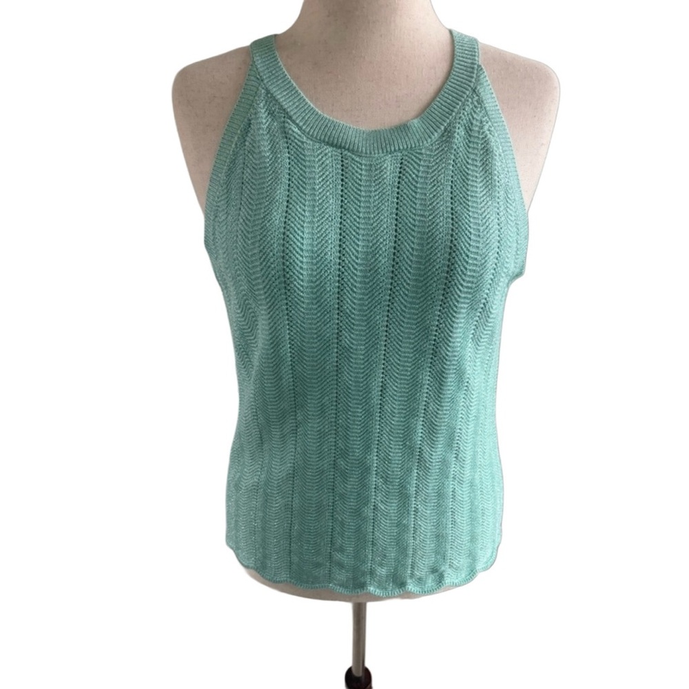 WHBM | Mint Green with silver sparkle Sleeveless Knit Top | L | Very Good Cond
